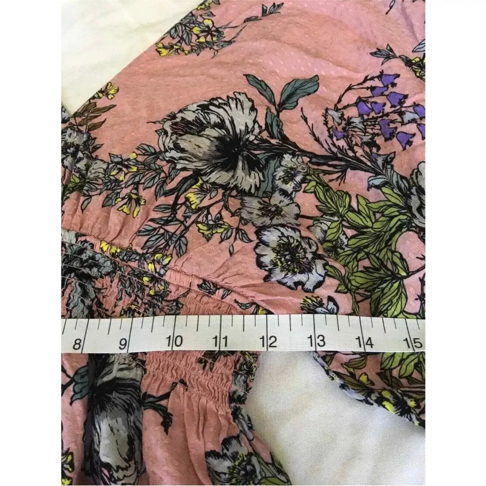 LOVE STITCH WOMENS DRESS TOP PINK FLORAL MEDIUM RUFFLE HEM LONG SLIT SLEEVE - Picture 7 of 8